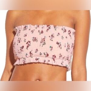 Xhilaration | Medium Pink Floral Ruffled Bandeau Lace Up Swim Bikini Tube Top
